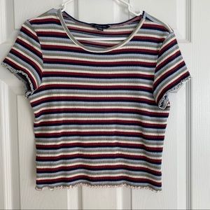 American Eagle lettuce trim striped top